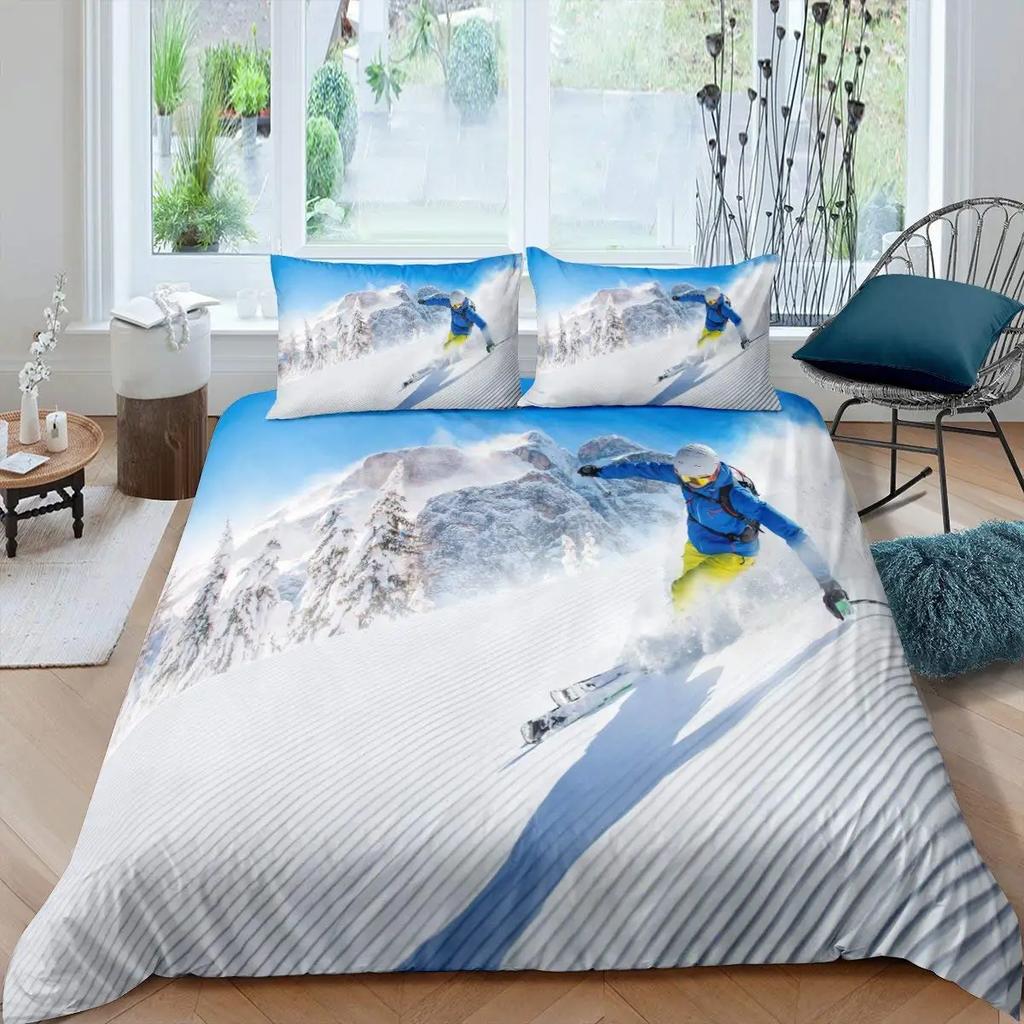 Winter-Bettbezug Skifahrer Skifahren Abfahrt In Hohen Bergen Extremer Wintersport Hobby Aktivität Thema Zimmer Dekorativ Damen Herren