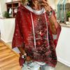 Women's Christmas Printed Hooded Sweatshirt Loose Fit Casual Pullover Top