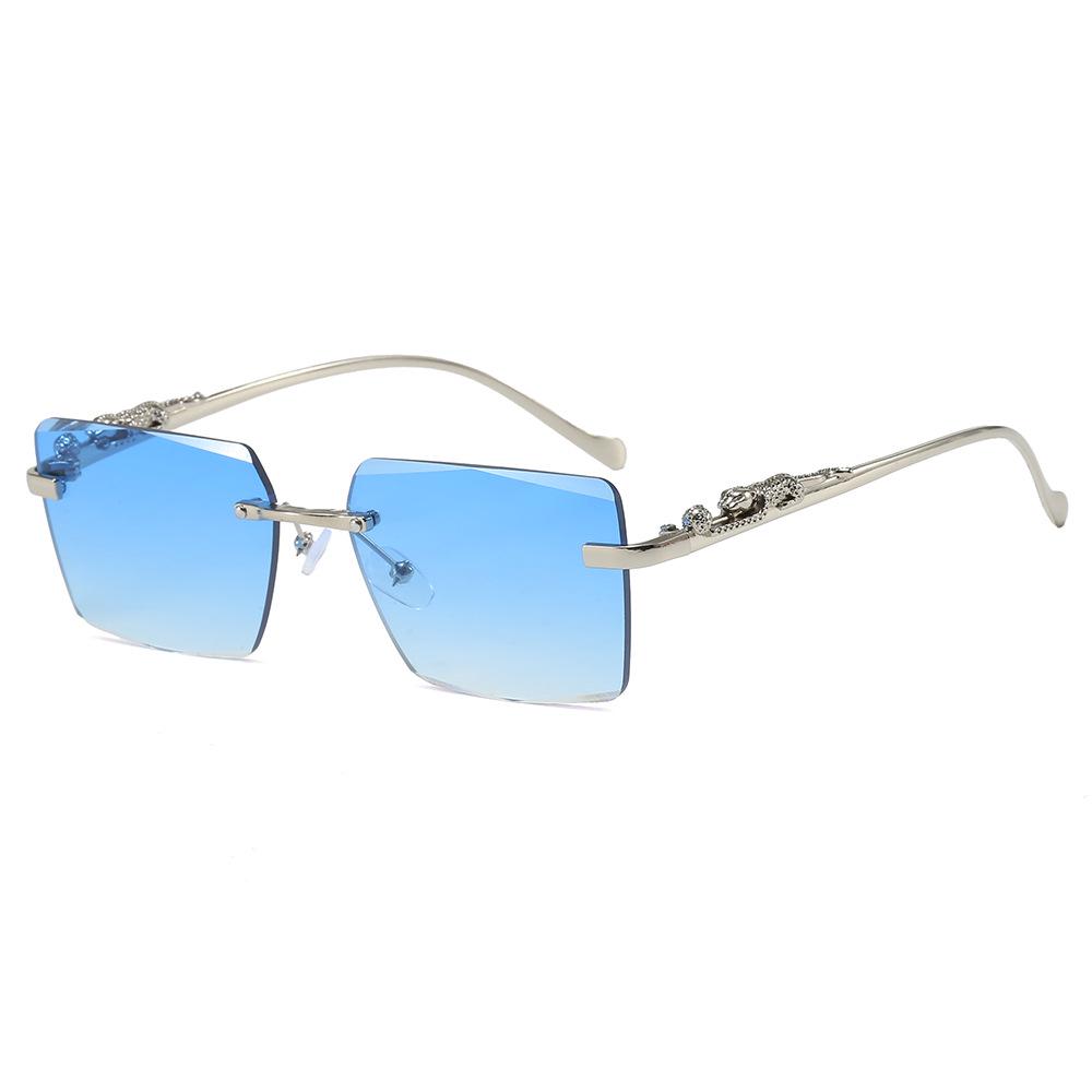 Frameless Leopard Print Retro Square Sunglasses with UV Protection