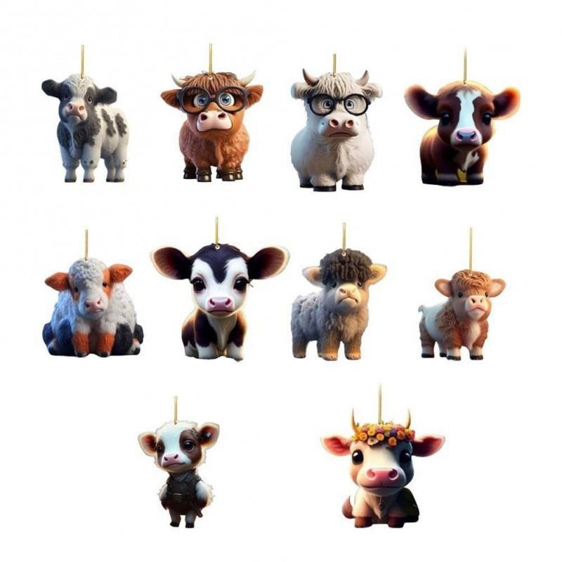 Cartoon Cow Endearing Car Ornament Acrylic Hanging Pendant For Vibrant Car Interiors