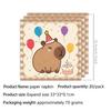 Capybara Theme Birthday Party Supplies: Plates, Cups, Napkins, Tablecloth with Cartoon Capybara Design.