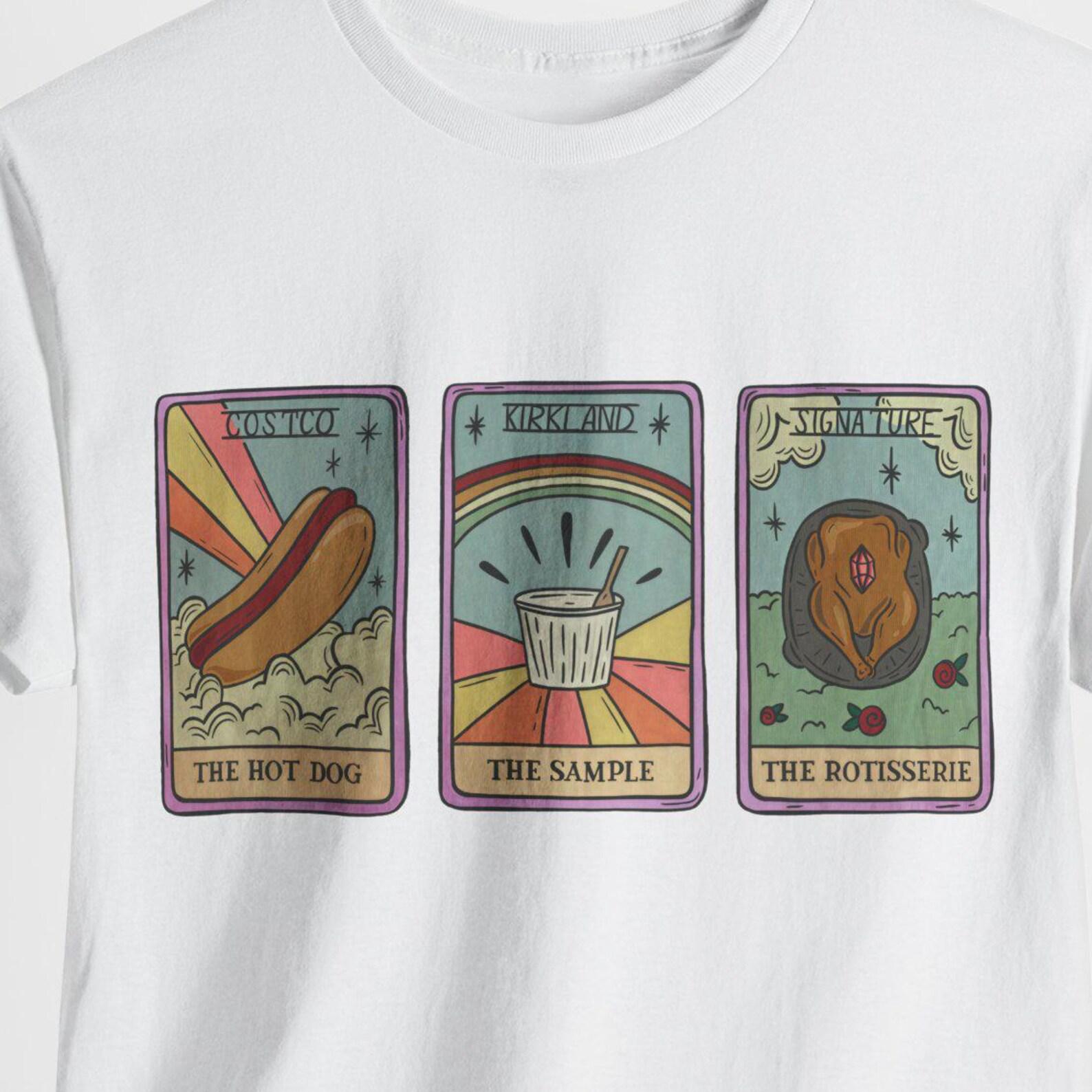 Costco Tshirt, Costco Tarot Card Tshirt, hot dog tarot, rotisserie chicken tee, tarot card aesthetic, whimsical costco art 3XL