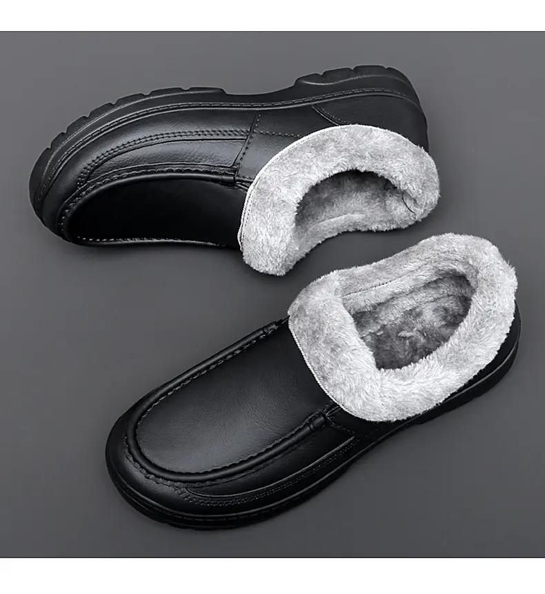 Men's Winter Warm Cotton Shoes EVA Waterproof Anti Slip Oil Proof Chef  Casual Lightweight Elderly Shoes Black Flat Shoes