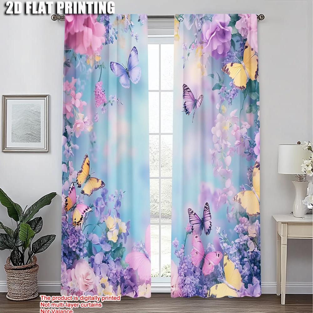2 Stück, Vorhänge&Gardinen 2D-Druck Schmetterling Floral Strapazierfähig 100% Polyestergewebe (ohne Stange) Art Deco Festlich Perfekt zum Wohnen