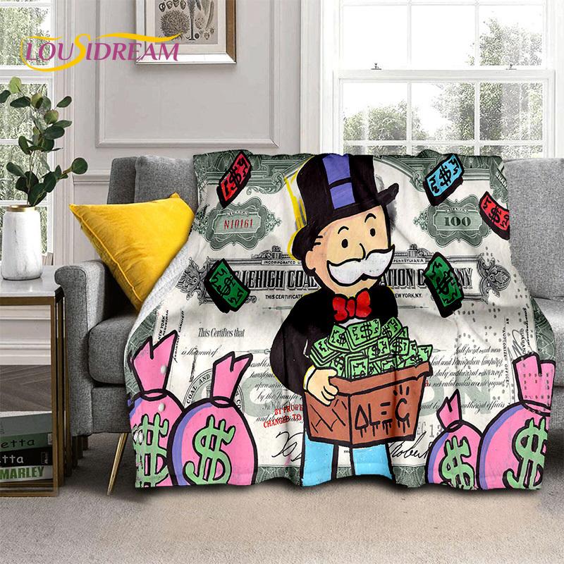 Rich Man Game Monopoly Dollar Cartoon Blanket,Soft Throw Blanket for Home Bedroom Bed Sofa Picnic Travel Office Cover Child Gift
