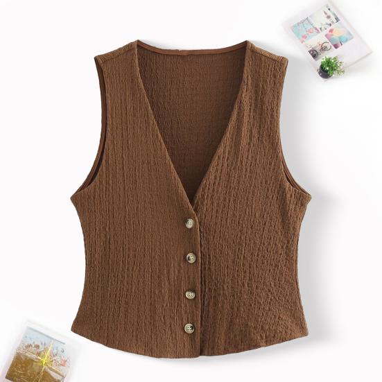 Vest Top for Women Vintage Tank Crop Top V Neck Button Down