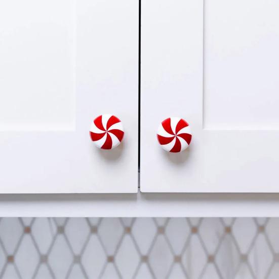Christmas Knob Covers for Cabinets Red White Peppermint Stretchable Handle Covers Decorative Drawer Pulls for Holiday Kitchen Bathroom Home Decor