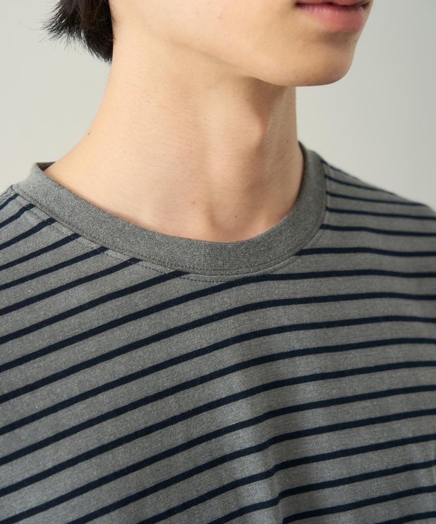ROTEMBER Pigment Stripe Half T-Shirt [Charcoal]