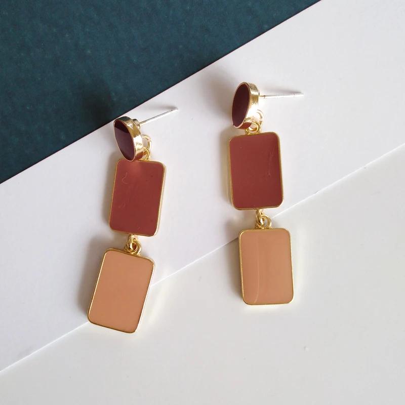 Unregelmäßige quadratische Tropfenohrringe für Damen, koreanische Mode, Mädchen, baumelnde Ohrringe, mehrfarbig, Öl, trendiges Damen-Ohr-Accessoire