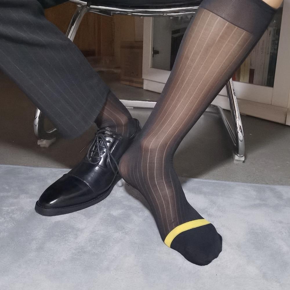 Middle Tube Business Dress Stockings Sheer Translucent Men Ultra Thin Dress Tube Socks   Summer