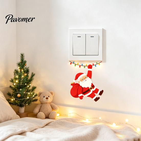 Decorative Outlet Cover Stickers Santa Claus On Swing Switch Sticker, PVC Wall Decal, Removable Skins Self-adhesive Light for Bedrooms And Living