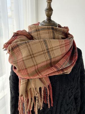 Autumn Winter Women Knitted Scarf Headscarf Lady Men Casual Preppy Rainbow Plaid Tassel Scarve Mujer Male Wrap Shawl New Korean