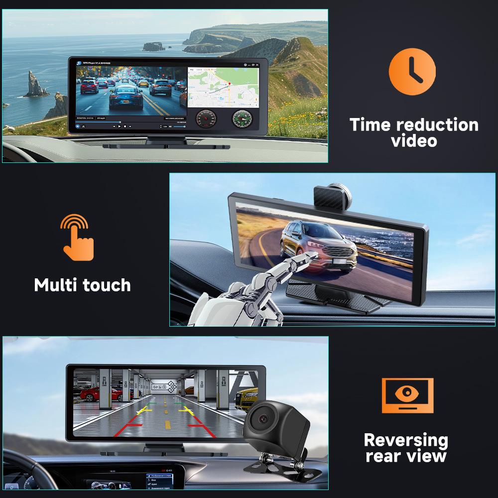 10.26-Inch WiFi Wireless CarPlay Dash Cam with Night Vision & Navigation