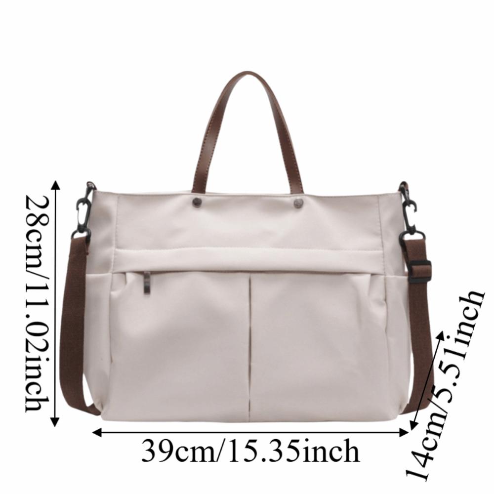 Fashion Stylish Women Shoulder Tote Bag Nylon Durable Commuting Handbag Two Pockets Solid Color Large Capacity Handbag Office