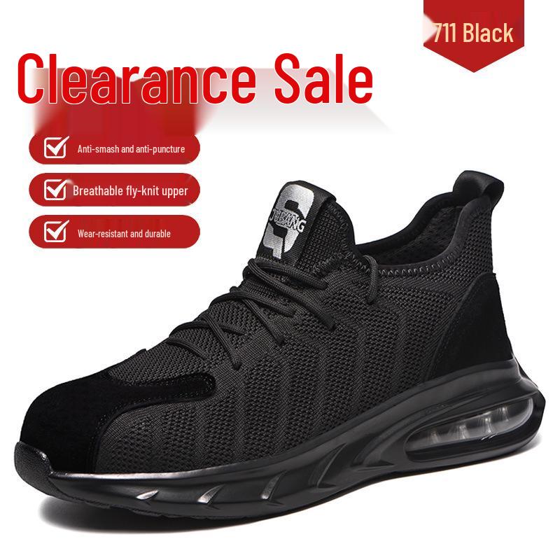 

Men s Fly-Knit Breathable Safety Work Shoes with Elastic Button Shoelaces