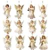 12pcs Vintage Christmas Angel Wooden Pendants, Artificial Wood Hanging Ornaments Perfect For Home & Outdoor Holiday Decor