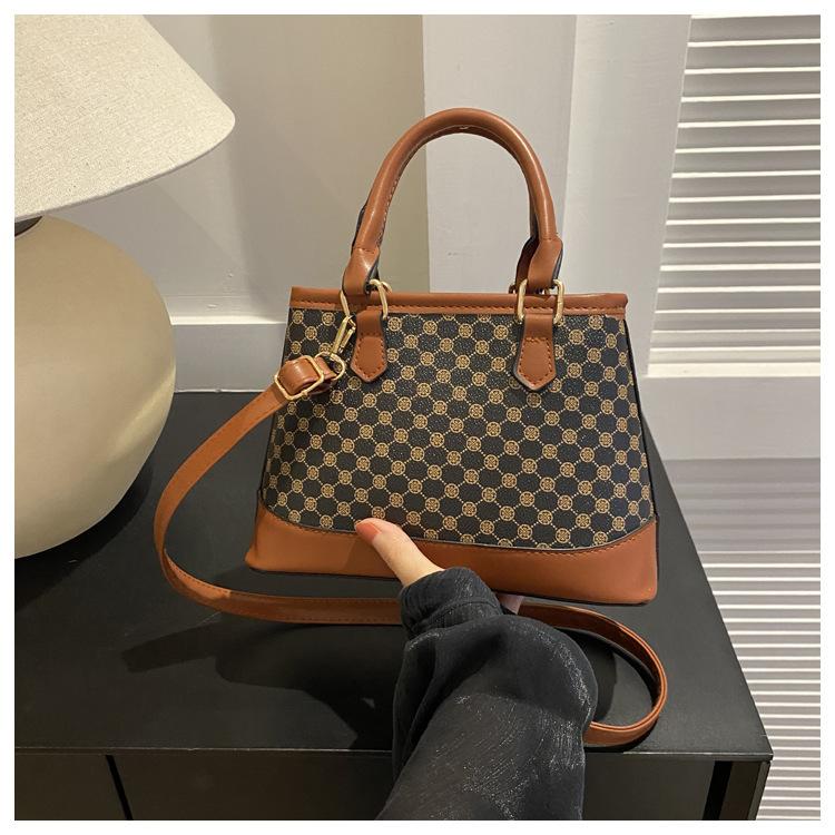 

Fashion printing color matching grid 2025 winter new foreign style retro simple shoulder crossbody portable small square bag