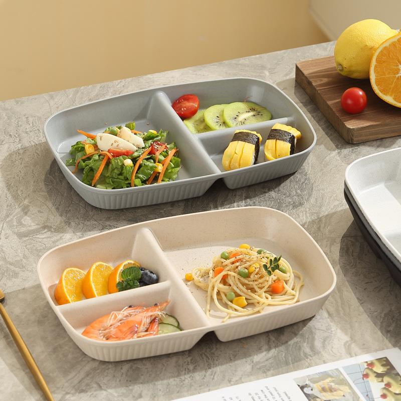 Fat Reduction Plate Divided Into Grid Rectangular Three-Grid Plate Breakfast Adults And Children Divided Into Plates Weight Loss Fruit Plate Canteen