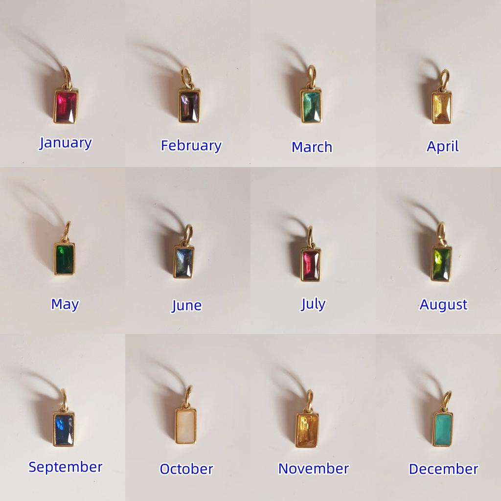 New Titanium Steel 12 Birthstone Pendant DIY Accessories Necklace Square Colored Zircon Pendant Color Preservation