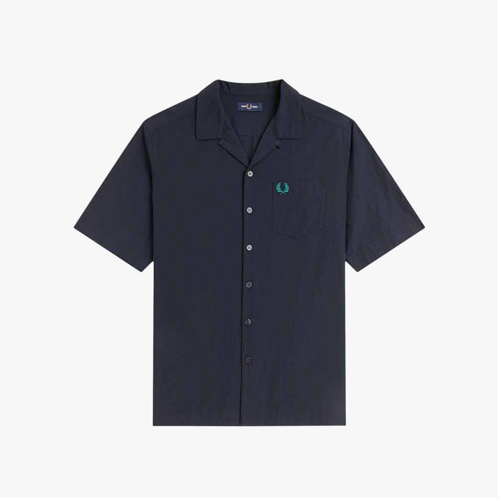 Fred Perry [Sharp] Seersucker Revere Collar Shirt - Navy Afpm2612471-608