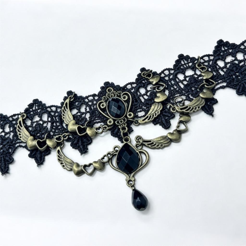 Accessoires Damen Halsband Cervical Court Gothic Hottie Halskette Spitzenhalsband Choker Schlüsselbeinkette Kragen Vintage