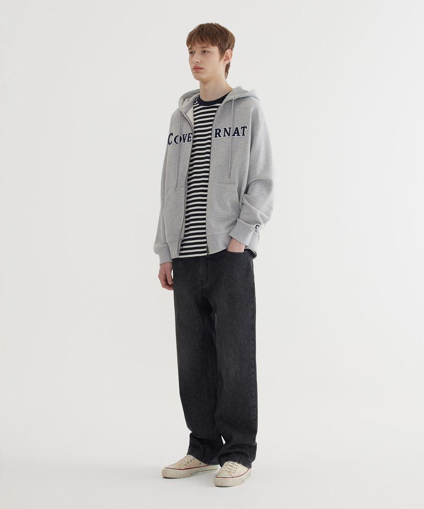COVERNAT Authentic Logo Zip-Up Hoodie Melange Gray