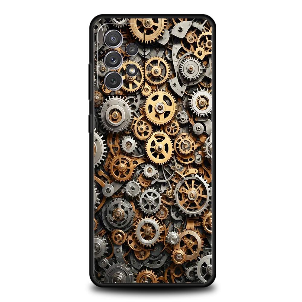 Phone Case for Samsung Galaxy A55 A53 A52 A52S A51 A41 A35 A32 A25 A23 A15 A13 A71 A72 5G Soft TPU Shell Mechanical Gear Pattern
