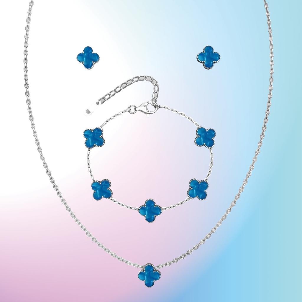 3PCS Versatile Stainless Steel Clover Jewelry Women's Set Necklace Earnail Bracelet Personalized Accessories