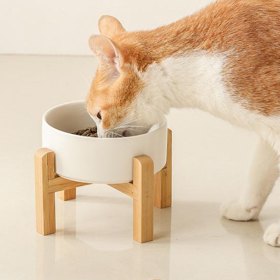 Yousheng 1800ml Elevated Ceramic Cat Bowl Raised Pet Food Bowl with Wooden Stand Anti Vomiting Dog Water Food Dish for Cats Small And Medium Dogs