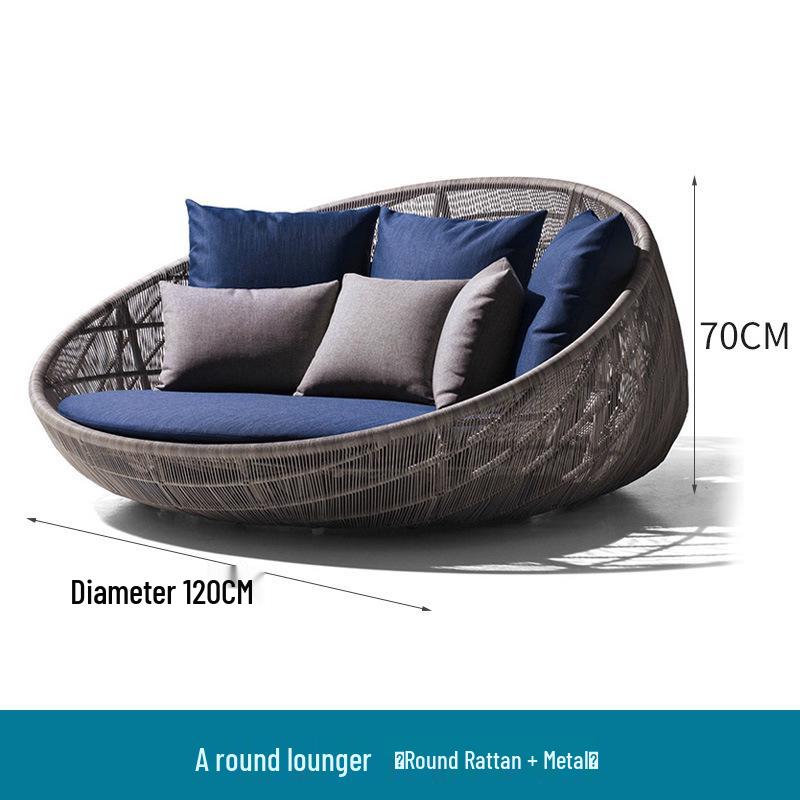 Round Rattan Outdoor Sofa Bed for Patio, Terrace, or Poolside Lounge