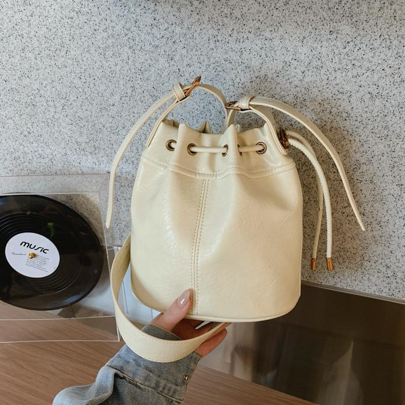 Retro Pu Leather Bag For Women Designer Bucket Crossbody Bag Korean Style Y2k Brand Bag Ladies Commuting Underarm Handbag