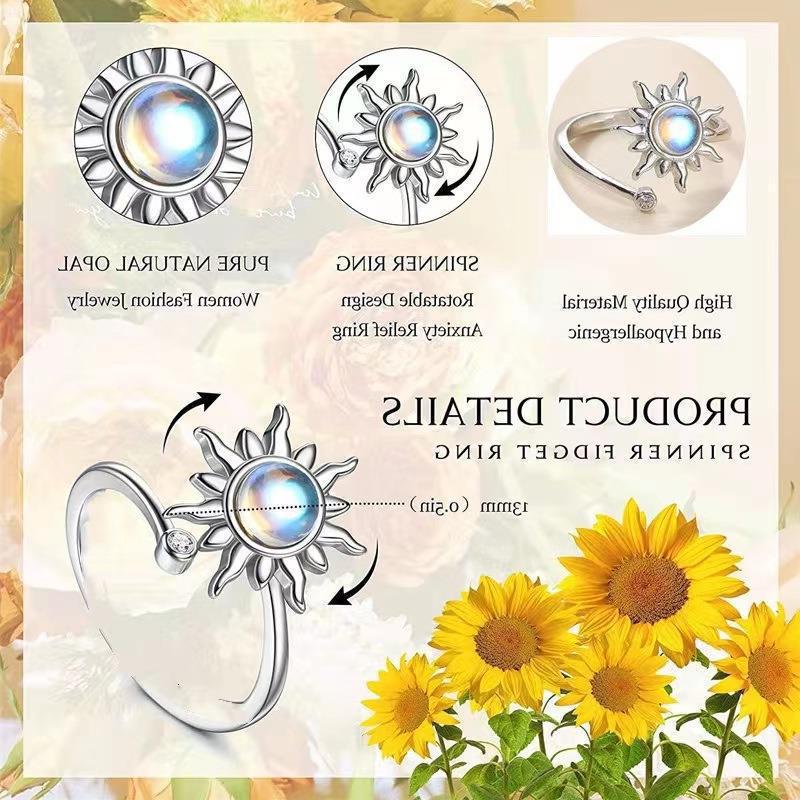 Adjustable Rotatable Sunflower Moonstone Ring – Women's Stylish Versatile Jewelry
