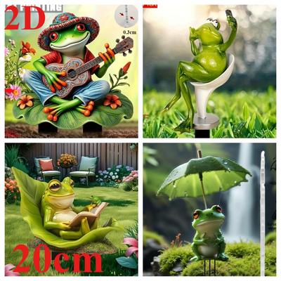 Frog Playing Guitar, 2D Flat Acrylic, Garden Decoration, Ornaments, Suitable for Garden, Flower Pot, Grass, Christmas, Halloween