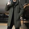 Men's Mid-Length Hooded Cotton Jacket - Plus Size, Slim Fit, Thickened for Warmth, Korean Style, Outdoor Windbreaker