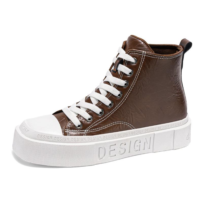 

Men s shoes high-top shoes new autumn and winter platform heightening trend leather casual shoes men s student sports board shoes 44