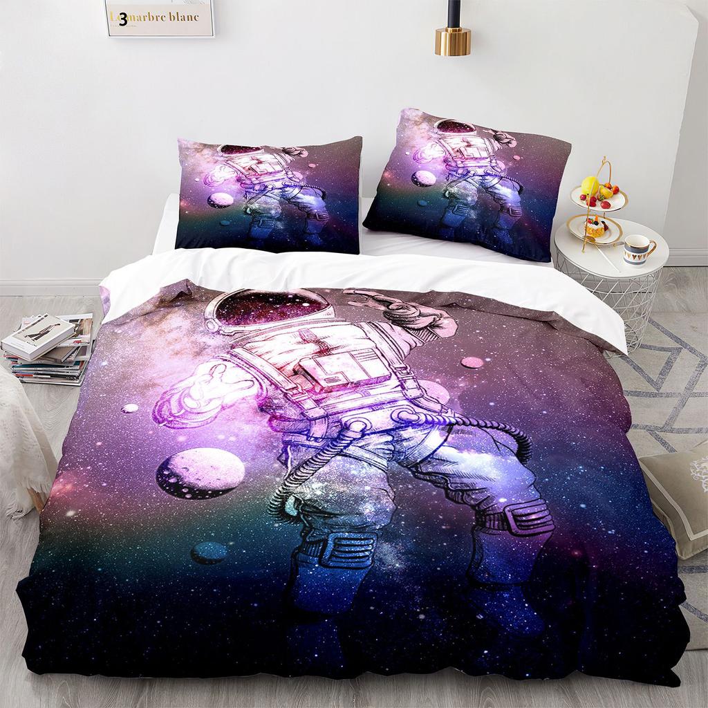 Galaxy Duvet Cover Set, Astronaut 3 Piece Bedding Set Outer Space Queen Quilt Cover,King/Full/Twin Size Comforter Cover for Boys