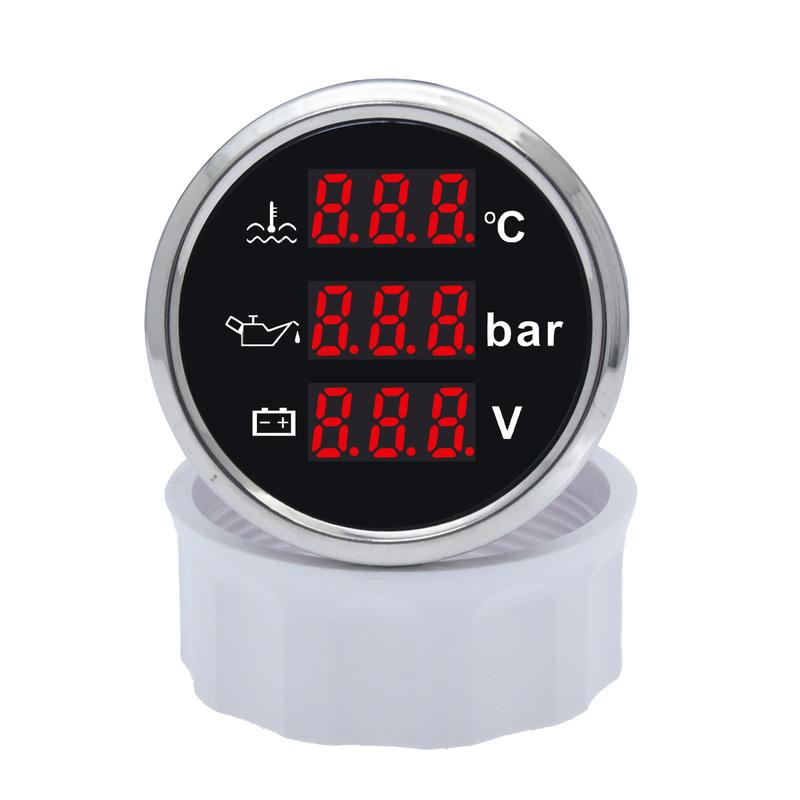 52mm 3 in 1 Digital Water Temperature Gauge Oil Pressure Gauge Fuel Gauge With Alarm Red Backlight For Car Boat Marine Yacht