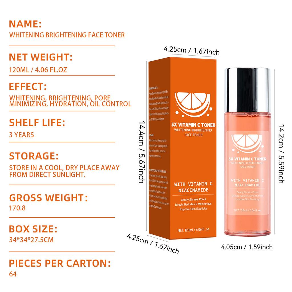Whitening Brightening Toner 120ml Hydrating Moisturizing Pore Tightening Oil-Free Facial Toner