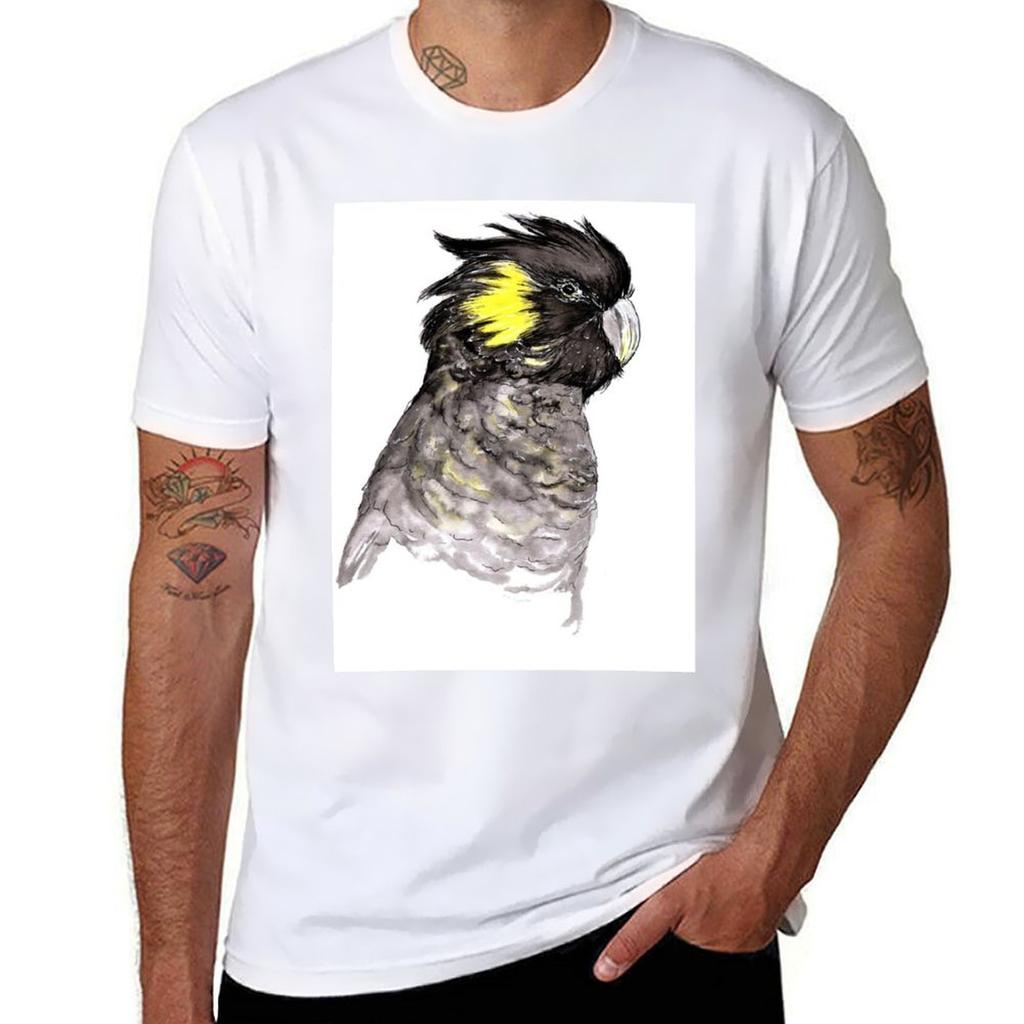 Yellow Tailed Black Cockatoo Tshirt Soft Basic Cotton Short Sleeve Tee