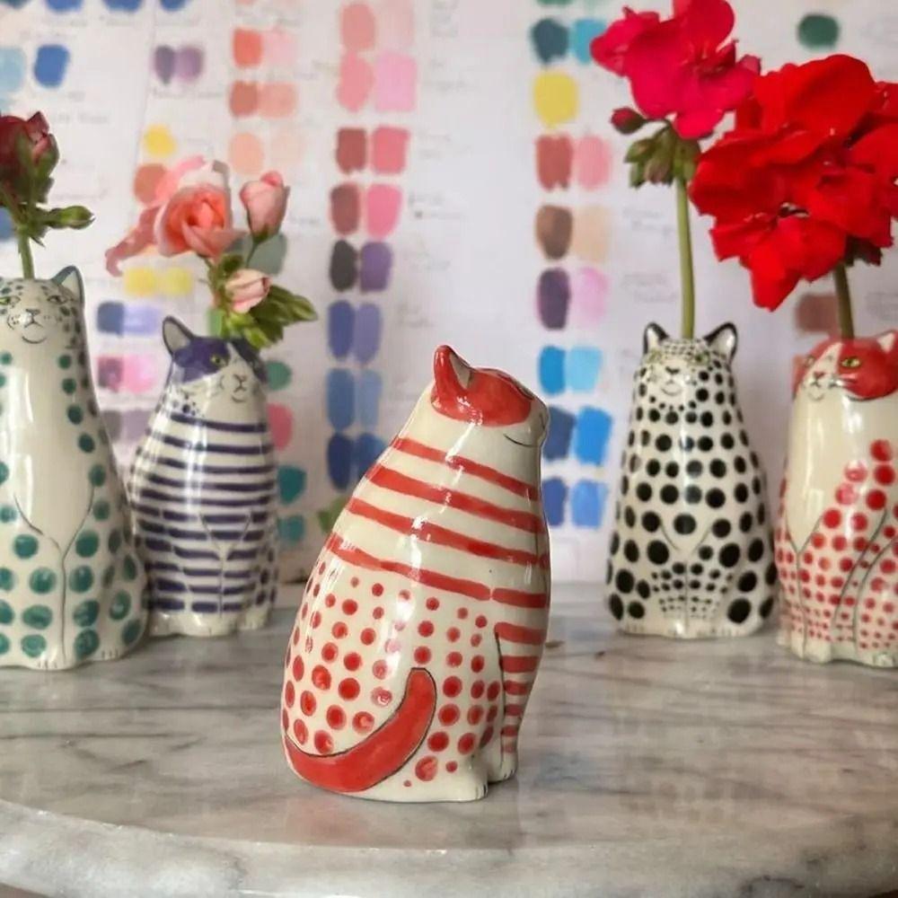 Creative Polka Dot Cat Vase Multicolor Hydroponic Flower Pot Tiny Animal Flower Vase  Home