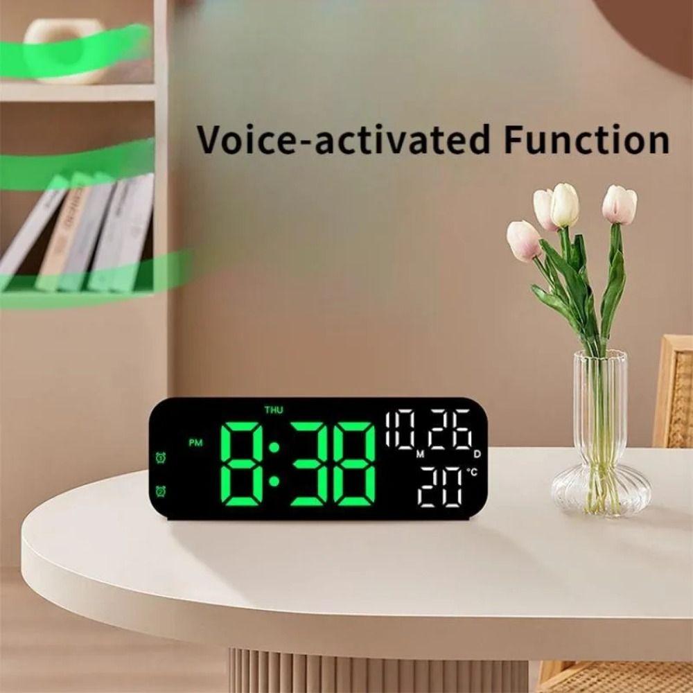 12/24H Format LED Electronic Clock Voice Control Alarm Clock Simple Desk Clock  Office Decor