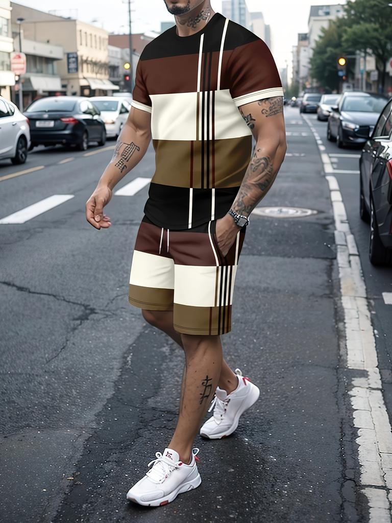 Fashion Casual Men's T-shirt Shorts Set Summer New 3D Printed Men's Clothing Daily Elastic Waist Shorts Short Sleeve Set