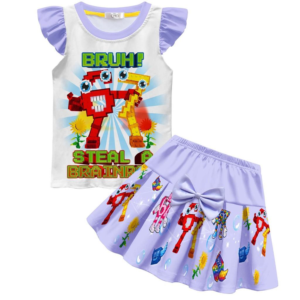 Детские Девочки Steal A Brainrot 67 Шесть Семь Принт Футболка Плиссированная Юбка Комплекты Одежды 110cm фиолетовый