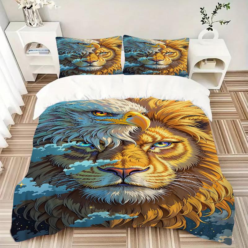 3pcs Eagle Lion Artwork Bedding Set - 1 Duvet Cover + 2 Pillowcases(Core Not Included), Machine Washable Polyester Yy251216111