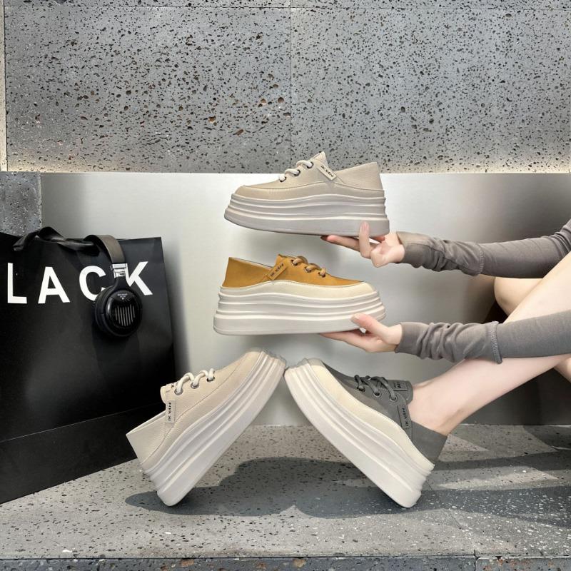 6CM~ leather two wear white shoes women's new summer breathable small muffin thick baseplate shoes