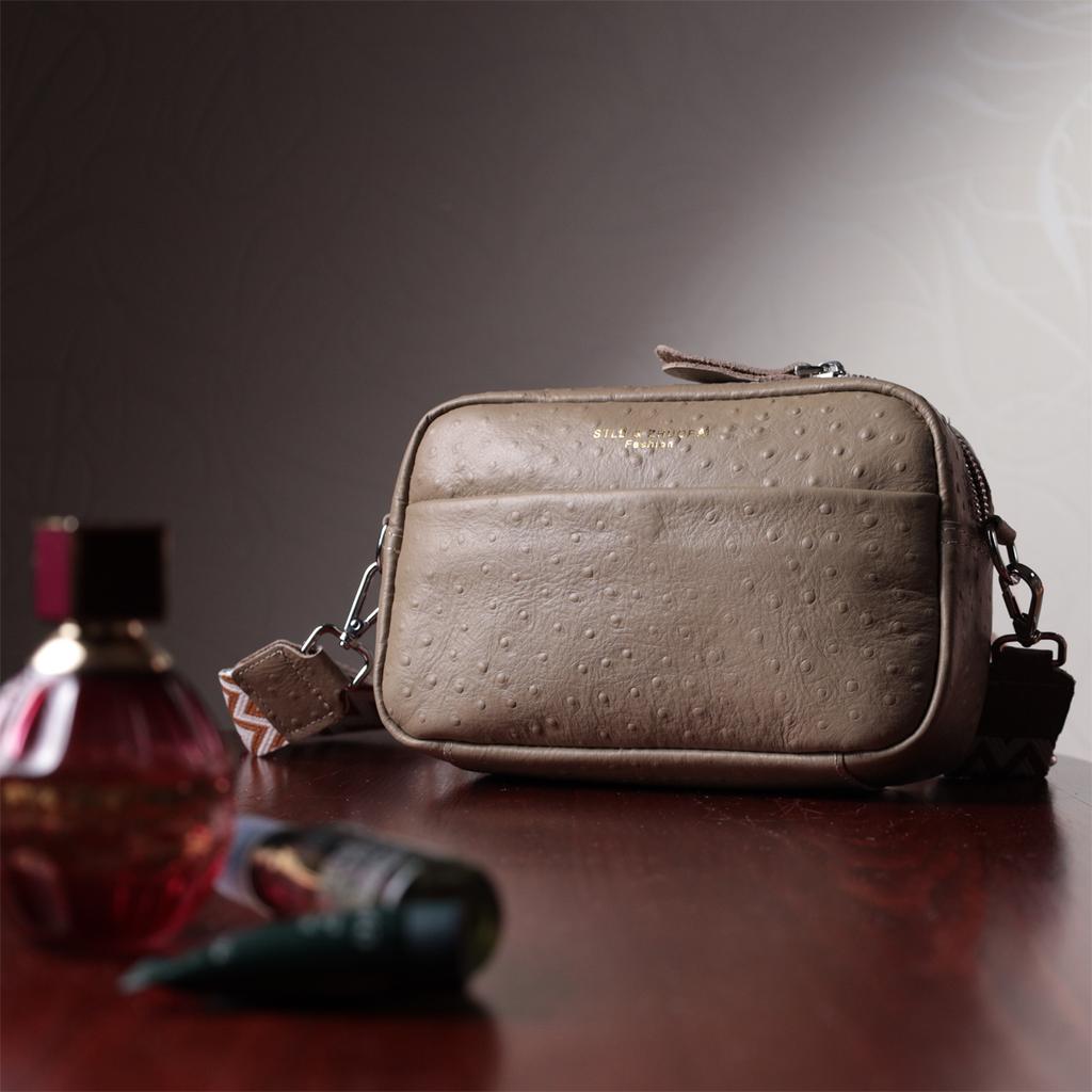 Stylish Bag for Women Made of Textured Genuine Leather Vintage 22662 Beige