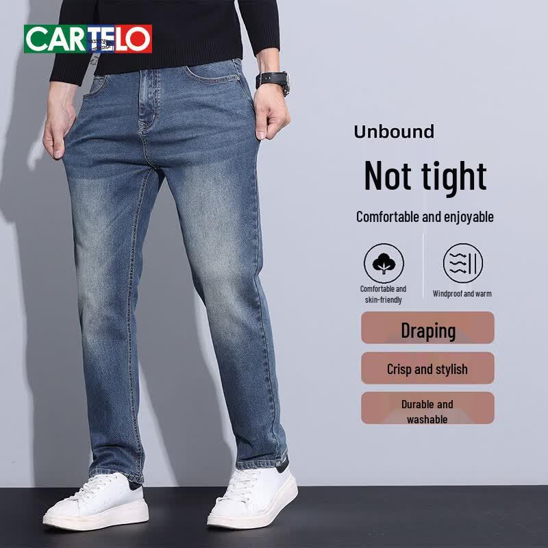 CARTELO Men's Warm Straight-Leg Jeans