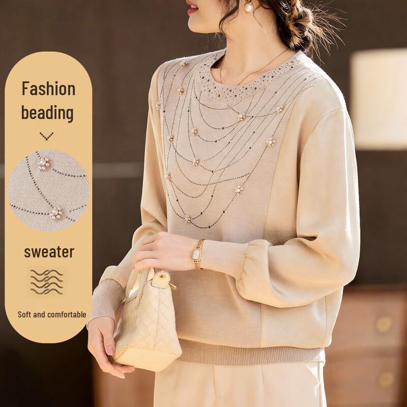 Elegant Knit Long-Sleeve Pullover for Middle-Aged Women L