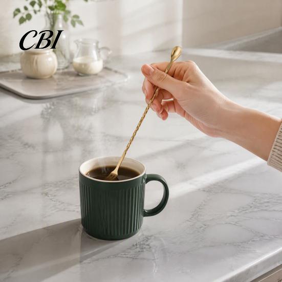 Professional Bartending Tool Bar Spoon, Stainless Steel Cocktail Mixing Stirrer, Long Handle Drink Spoon Durable with Spiral Twisted Design