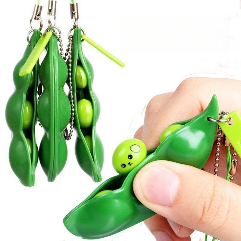 1PC decompression edamame vent extrusion edamame squeeze music creative decompression and decompression pea pod keychain toy